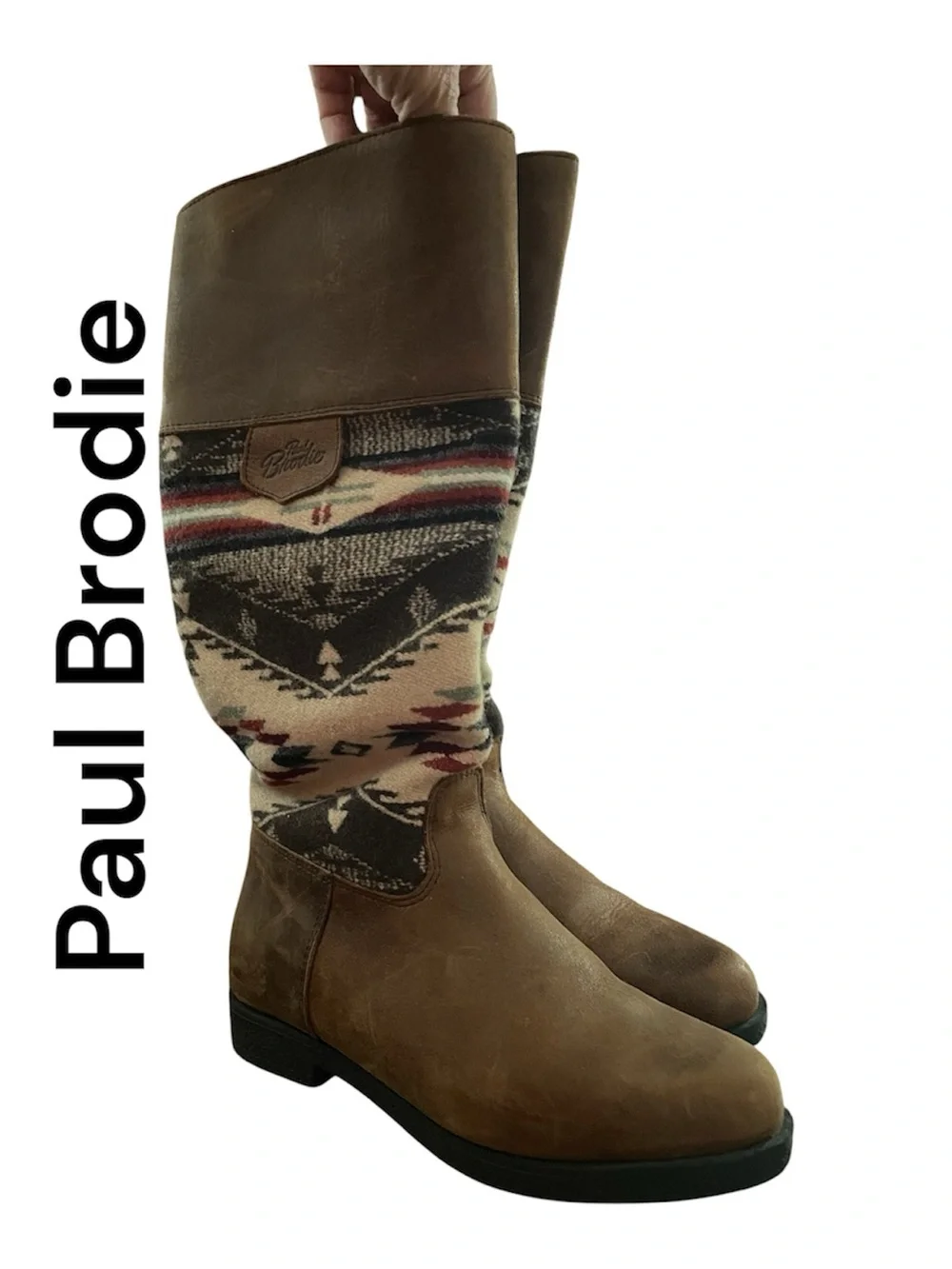 Brown Leather & Aztec Knit Mid-Calf (6) - Picture 1 of 15